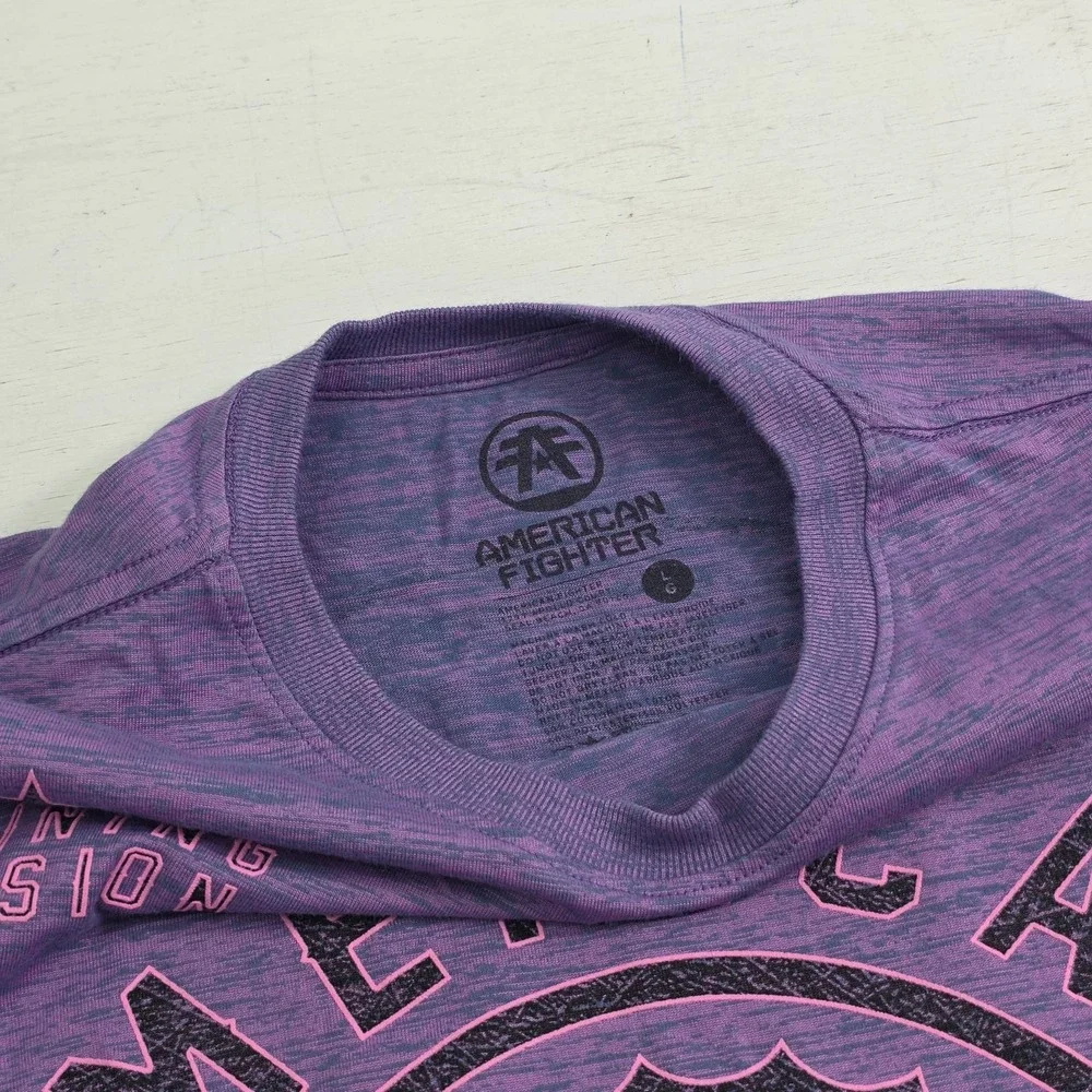 American Fighter‎ Mens Sz L Purple Pink Training T-Shirt UFC MMA Gym Workout EUC
